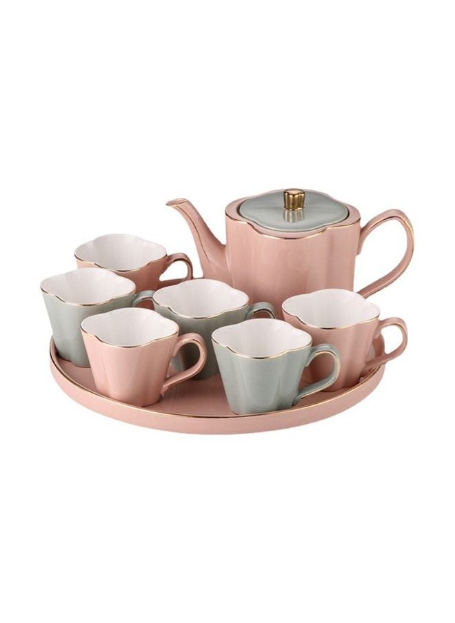 XIANGYU 8 Piece Lovely Modern Irregular Pink Green Petals Shape Teapot Minimalist Sublimation Ceramic Coffee Mug Sets With Tray  - Image 3