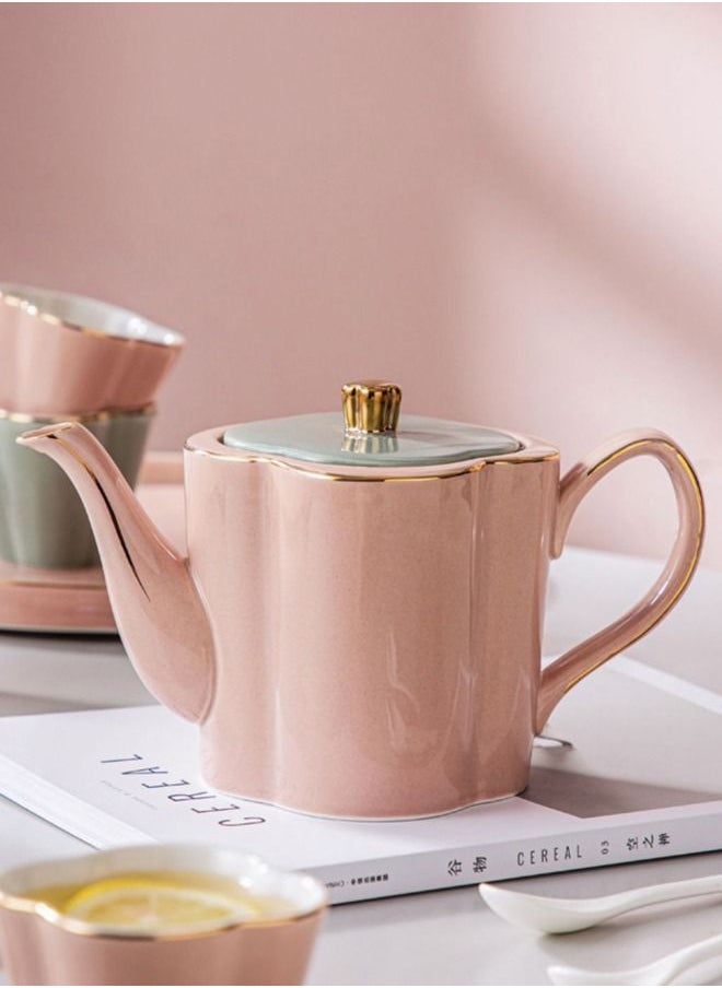 XIANGYU 8 Piece Lovely Modern Irregular Pink Green Petals Shape Teapot Minimalist Sublimation Ceramic Coffee Mug Sets With Tray  - Image 5