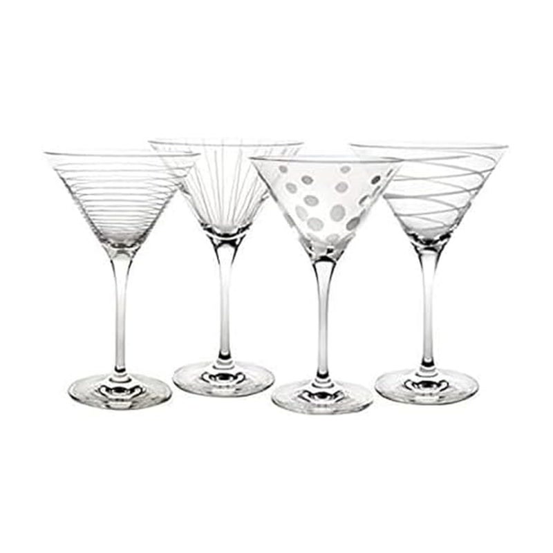 Mikasa Cheers 10-Ounce Martini Glasses, Fun Etched Designs, Durable Clear Glass Cocktail Glassware, Set of 4, Perfect for Entertaining and Gifting - Image 1
