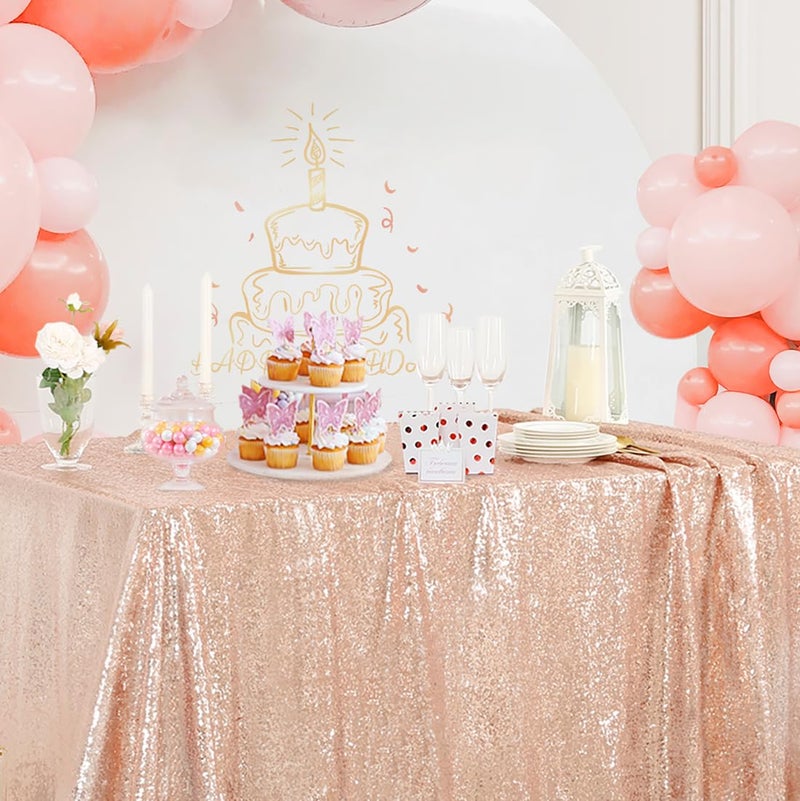 BCOOL Rose Gold Sequin Tablecloth Sparkly Wedding Table Cloths Shiny 50x80 Inch Shimmer Overlay for Valentines Day Party Baby Shower Reception