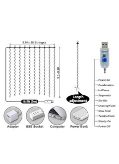 Generic 300LED Curtain Fairy Lights, Ramadan Fairy Light, 3X3Meters Remote Control, 8 Lighting Modes, USB Powered, for Eid Party, Home, Bedroom, Indoor Outdoor Wall Decoration (Multicolor)  - Image 2
