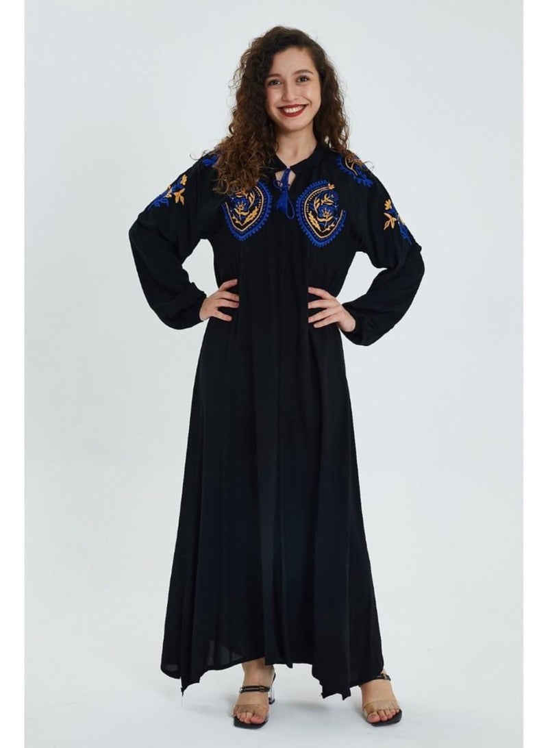 Embroidered viscose long maxi dress  - Image 1