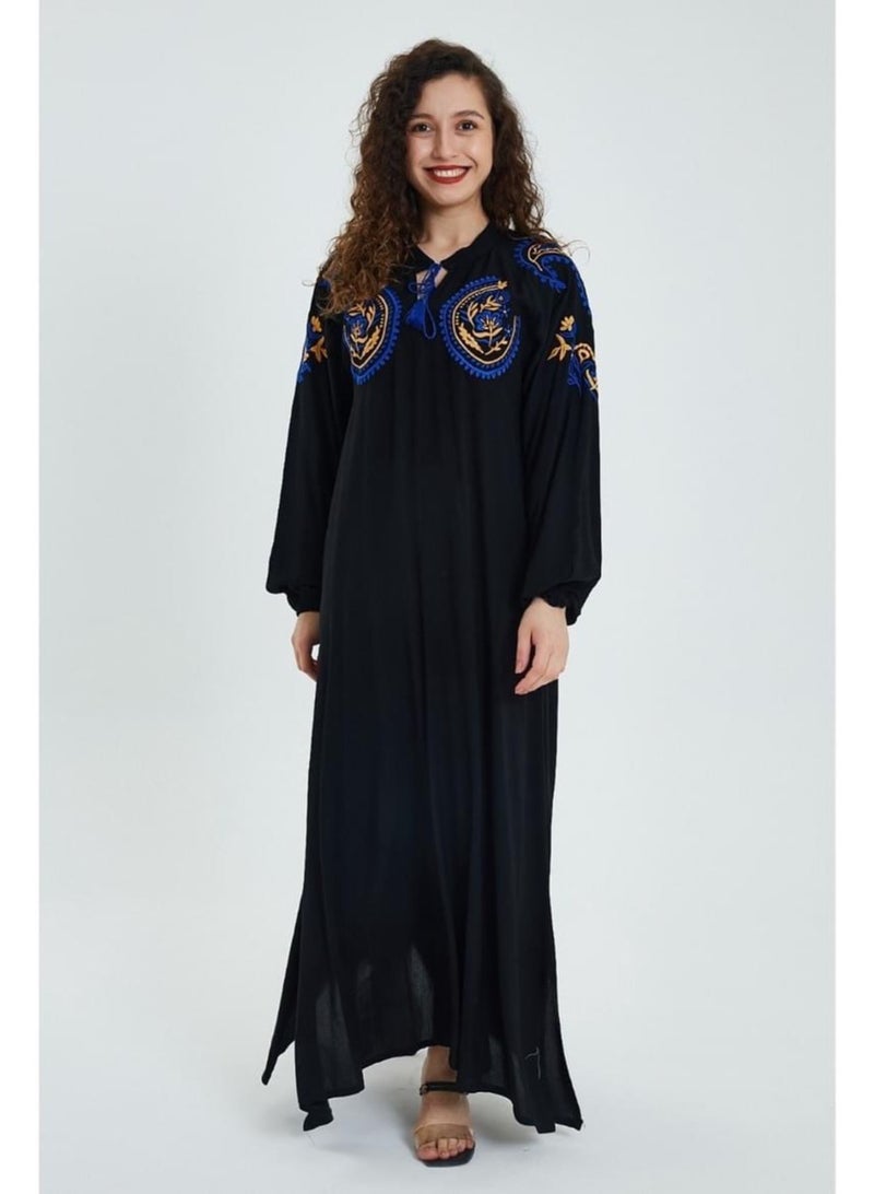 Embroidered viscose long maxi dress  - Image 2