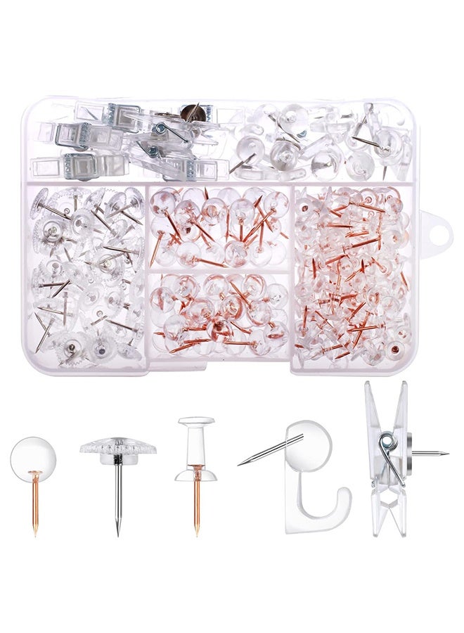 235 Pcs Push Pins Set, Thumb Tacks, Tacks, Push Pins for Bulletin Board, Wall, Cork Board, Clear Thumb Tacks (5 Style) - Image 1