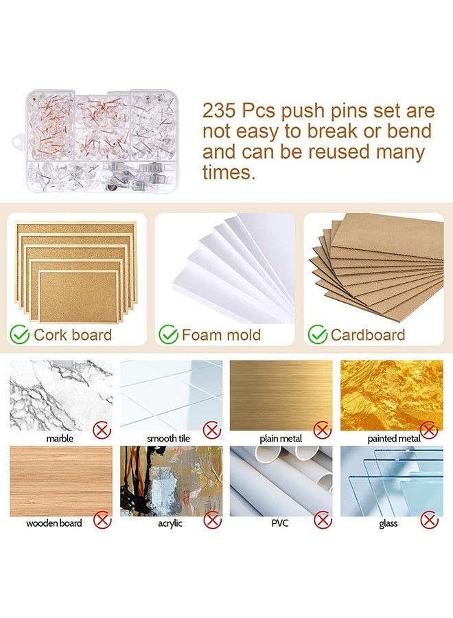 235 Pcs Push Pins Set, Thumb Tacks, Tacks, Push Pins for Bulletin Board, Wall, Cork Board, Clear Thumb Tacks (5 Style) - Image 3