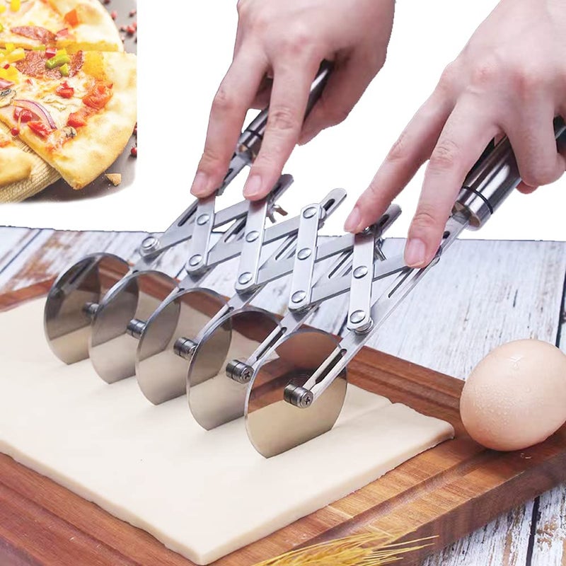 MTOMDY 5 Wheel Dough Cutter Spaghetti And Noodle Slicer Pastry Cutter Set multiple pasta roller cutter tools baking roller adjustable pizza knife slicer splitter with handle