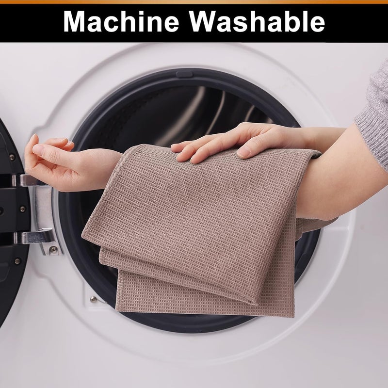 Homaxy 100% Cotton Kitchen Towels - Waffle Weave Soft and Absorbent Dish Towels - 4 Pack Quick Dry Kitchen Hand Towels - 16 x 26 Inches Dish Towels for Kitchen Drying - Brown - Image 5