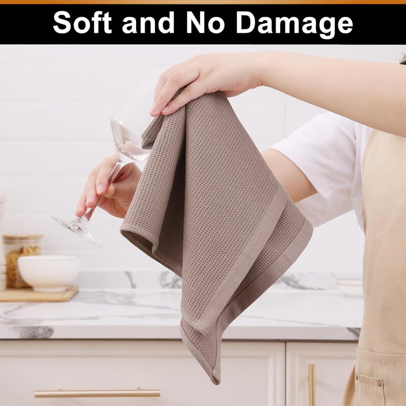 Homaxy 100% Cotton Kitchen Towels - Waffle Weave Soft and Absorbent Dish Towels - 4 Pack Quick Dry Kitchen Hand Towels - 16 x 26 Inches Dish Towels for Kitchen Drying - Brown - Image 4