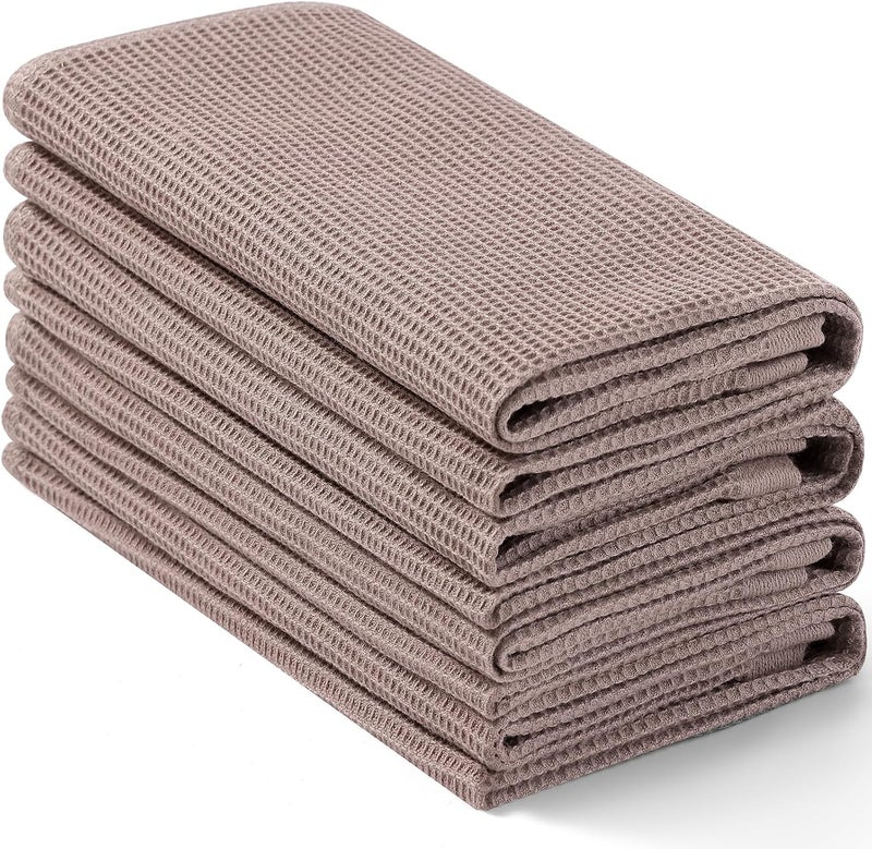 Homaxy 100% Cotton Kitchen Towels - Waffle Weave Soft and Absorbent Dish Towels - 4 Pack Quick Dry Kitchen Hand Towels - 16 x 26 Inches Dish Towels for Kitchen Drying - Brown - Image 1
