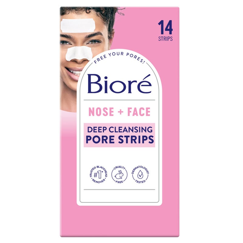 Bioré Bior NoseFace Blackhead Remover Strips Deep Cleansing Strips for Nose Chin or Forehead Instant Blackhead Removal and Pore Unclogging Oilfree NonComedogenic Use 14 Count