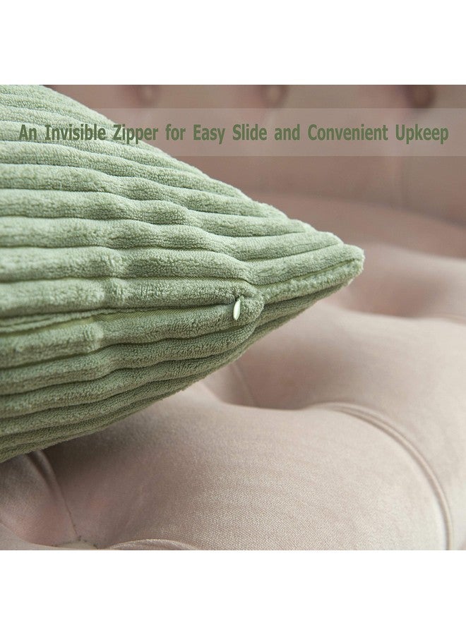 Guffaw / Corduroy/Stripped/Luxury 340 TC Cushion Covers Standard Size 16"X16" Inches (Sage Green, 1) - Image 5