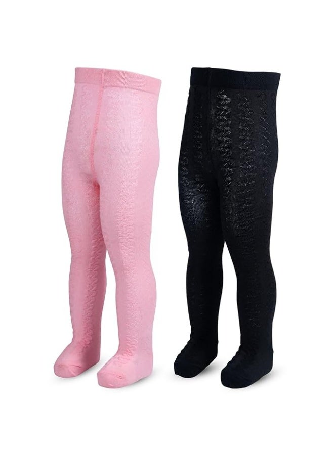 Mee Mee Baby Stockings | Unisex | Full Length | 100% Cotton |Stretchable| Snug Fit |Unisex Stockings | Pk of 2 | Black & Pink - Image 1