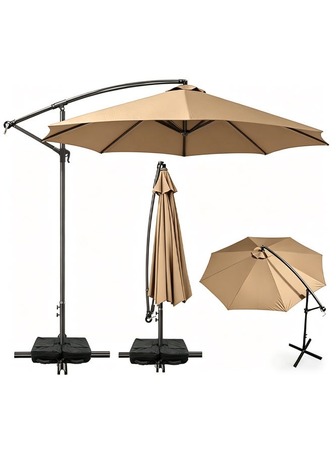 SOLARALIFE 10FT Patio Umbrella, Large Outdoor Umbrella with Crank Handle, 360° Rotatable Offset Cantilever Umbrella, Waterproof UV Protection Beach Umbrella for Patio Garden Pool Backyard, Khaki - Image 1