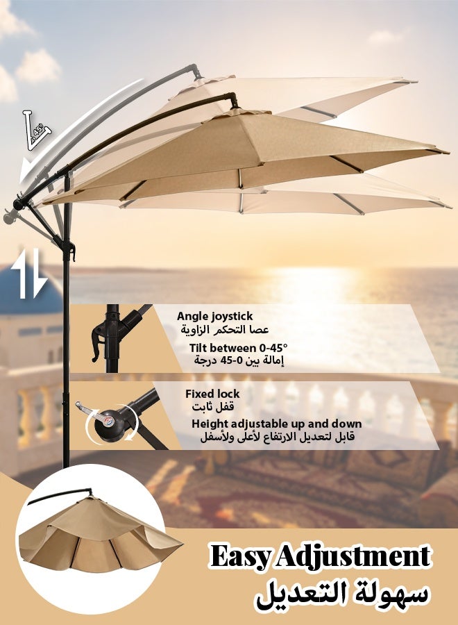 SOLARALIFE 10FT Patio Umbrella, Large Outdoor Umbrella with Crank Handle, 360° Rotatable Offset Cantilever Umbrella, Waterproof UV Protection Beach Umbrella for Patio Garden Pool Backyard, Khaki - Image 5