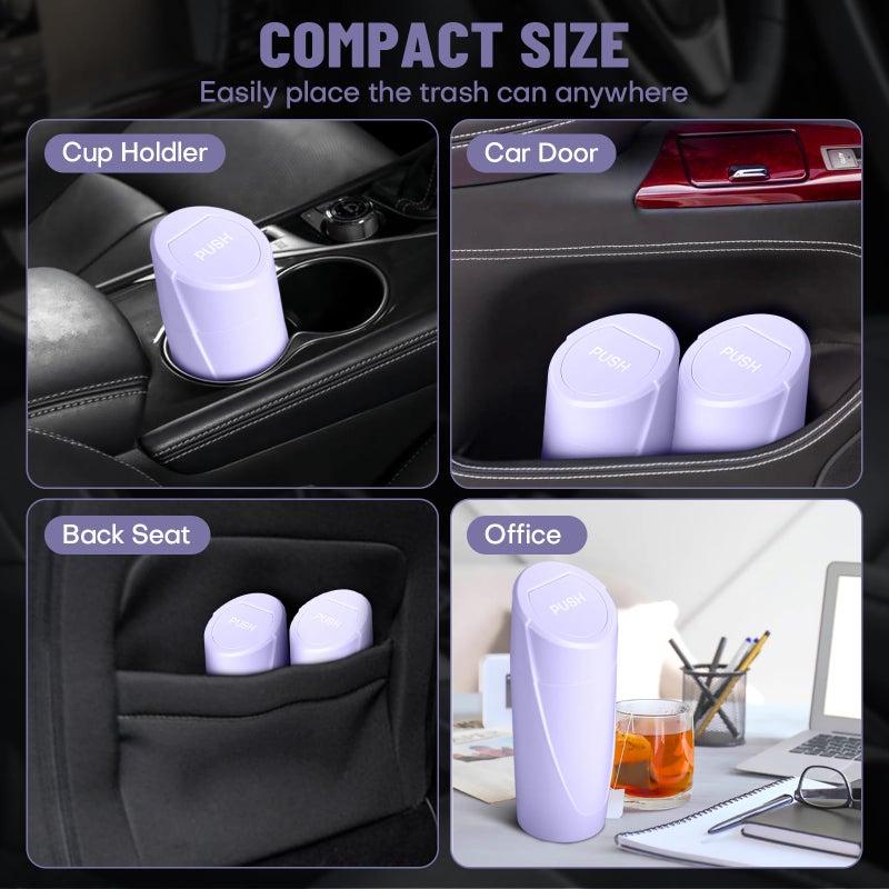 SGLRT Car Trash Can Bin with Lid - Car Garbage Can Cup Holder - Light Purple Mini Leakproof Vehicle Garbage Bin with 20pcs Trash Bags-Automotive Organizers and Storage for Front Back Seat Accessories - Image 3