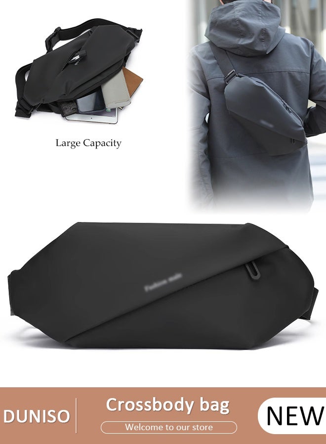 DUNISO Black Chest Bag for Men Women, Fashionable Crossbody Waist Bag Pack with Adjustable Strap, Waterproof Anti-theft Men Waist Pack Belt Bag for Travel Hiking Running Outdoors - Image 1