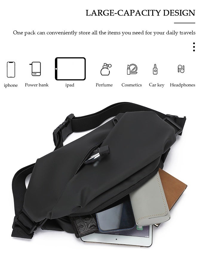 DUNISO Black Chest Bag for Men Women, Fashionable Crossbody Waist Bag Pack with Adjustable Strap, Waterproof Anti-theft Men Waist Pack Belt Bag for Travel Hiking Running Outdoors - Image 4