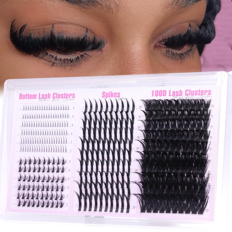 Boahankuke Wispy Lash Clusters with Spikes Volume Eyelash Clusters with 2 Styles Bottom Lashes 100D Mink Cluster Eyelash Extensions 380PCS Spiky Individual Lashes with Bottom Lash Clusters by Boahankuke - Image 1