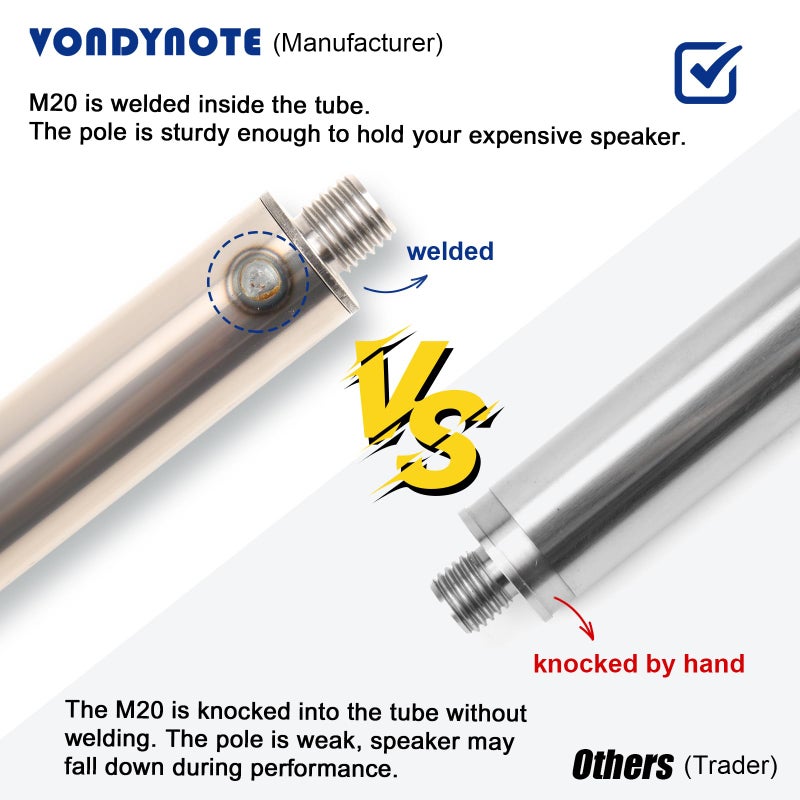 Vondynote Set of 2 Speaker Pole for Subwoofer Height Adjustable Fits M20 Threaded Mount and 35mm Mount Speaker Extender with M20 to 35mm Adapters - Image 5