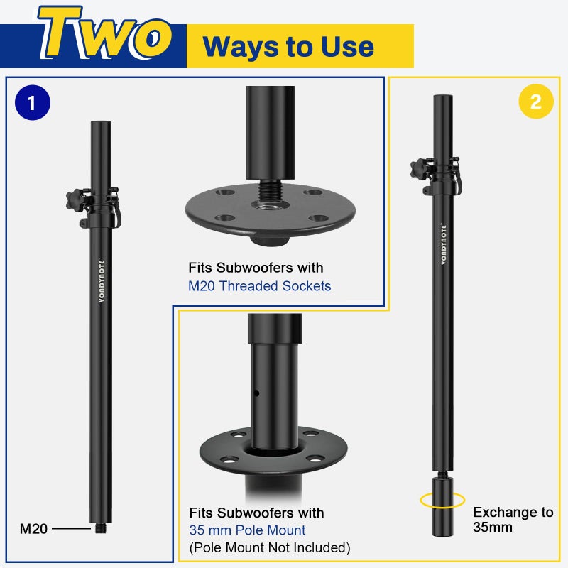 Vondynote Set of 2 Speaker Pole for Subwoofer Height Adjustable Fits M20 Threaded Mount and 35mm Mount Speaker Extender with M20 to 35mm Adapters - Image 4