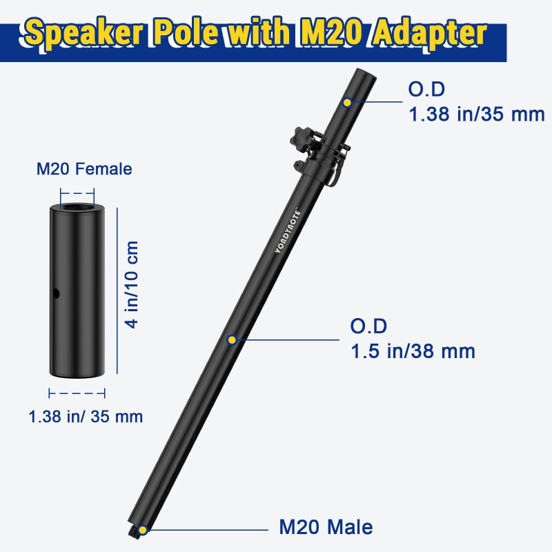 Vondynote Set of 2 Speaker Pole for Subwoofer Height Adjustable Fits M20 Threaded Mount and 35mm Mount Speaker Extender with M20 to 35mm Adapters - Image 2