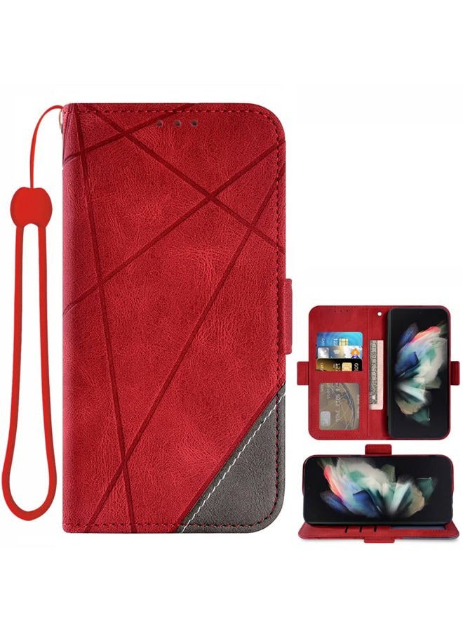 Asuwish Compatible with Samsung Galaxy Z Fold 4 5G 2022 Wallet Case and Lanyard Leather Flip Cover Card Holder Stand Cell Accessories Phone Cases for Gaxaly ZFold4 Z4 Fold4 4Z ZFold45G Women Men Red - Image 1