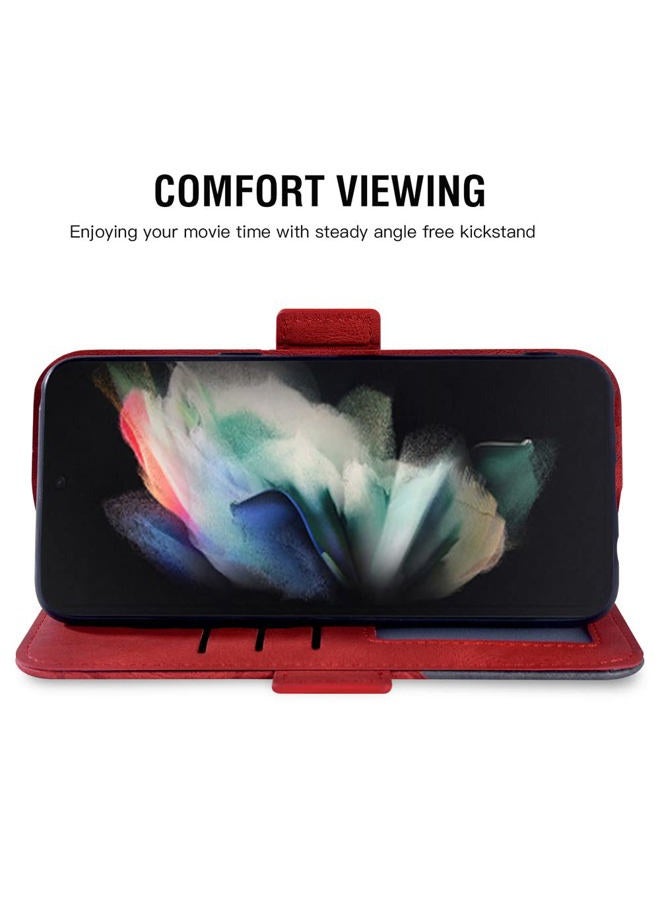 Asuwish Compatible with Samsung Galaxy Z Fold 4 5G 2022 Wallet Case and Lanyard Leather Flip Cover Card Holder Stand Cell Accessories Phone Cases for Gaxaly ZFold4 Z4 Fold4 4Z ZFold45G Women Men Red - Image 4