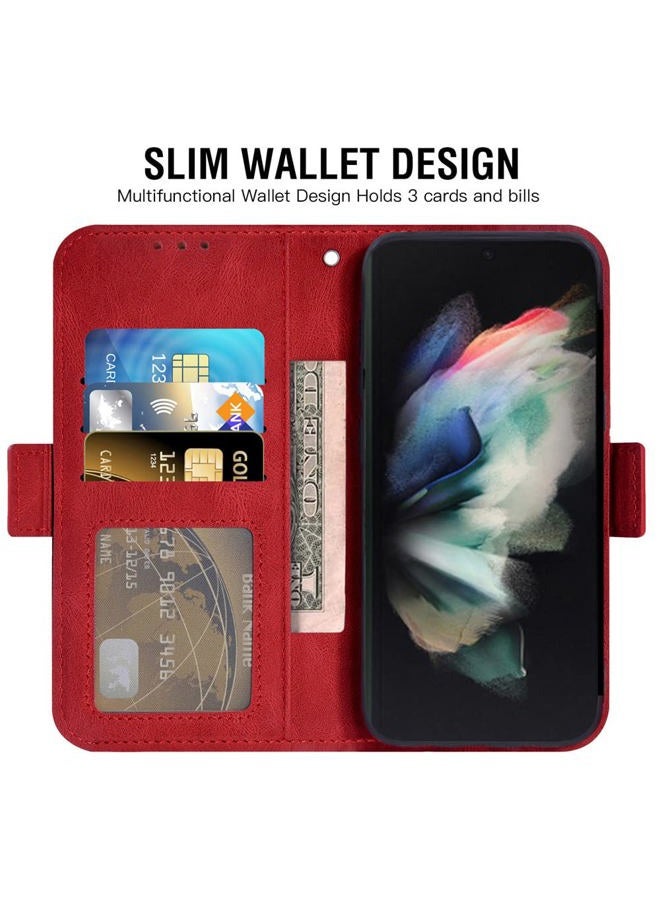 Asuwish Compatible with Samsung Galaxy Z Fold 4 5G 2022 Wallet Case and Lanyard Leather Flip Cover Card Holder Stand Cell Accessories Phone Cases for Gaxaly ZFold4 Z4 Fold4 4Z ZFold45G Women Men Red - Image 3