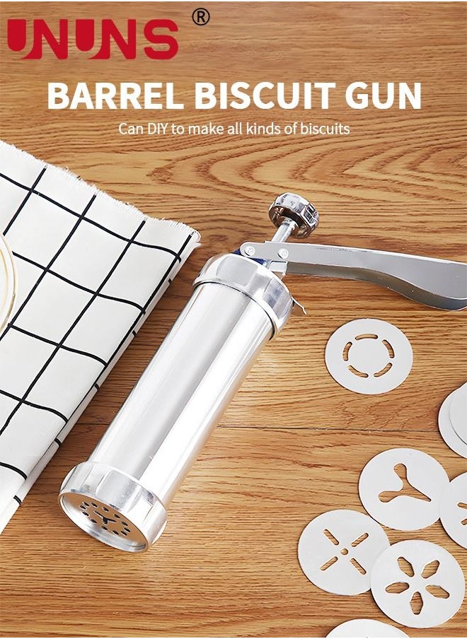 UNUNS Biscuit Maker,Cookie Press Gun Kit,Stainless Steel Biscuit Press Maker (With 20 Disc And 4 Nozzles),Baking Tool Biscuit Cake Dessert DIY Maker And Decoration  - Image 3
