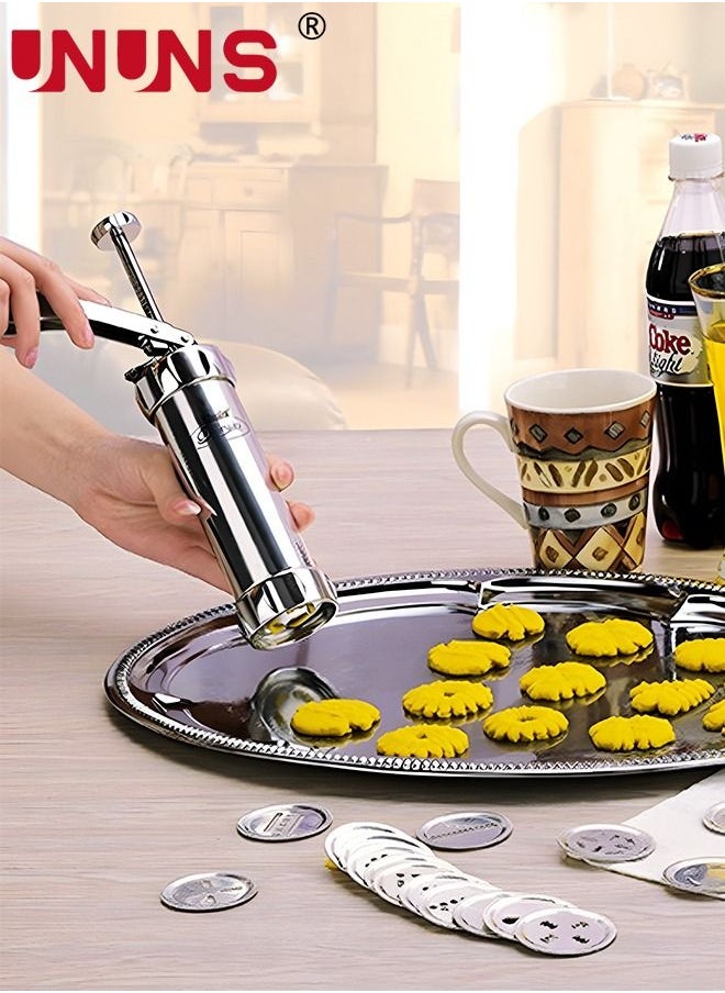 UNUNS Biscuit Maker,Cookie Press Gun Kit,Stainless Steel Biscuit Press Maker (With 20 Disc And 4 Nozzles),Baking Tool Biscuit Cake Dessert DIY Maker And Decoration  - Image 4
