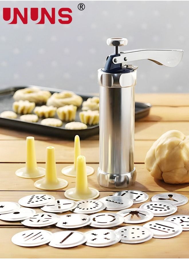 UNUNS Biscuit Maker,Cookie Press Gun Kit,Stainless Steel Biscuit Press Maker (With 20 Disc And 4 Nozzles),Baking Tool Biscuit Cake Dessert DIY Maker And Decoration  - Image 2