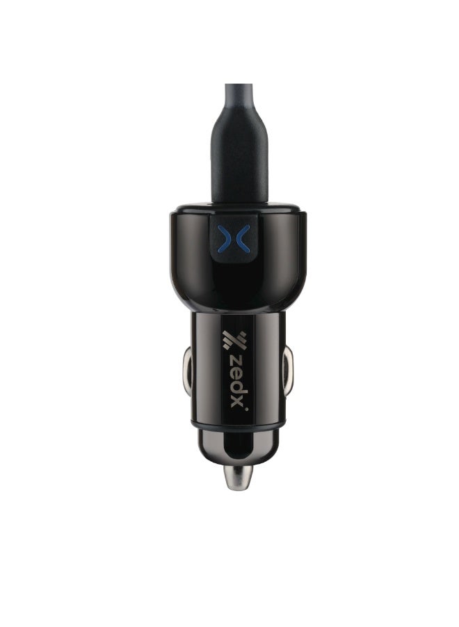 ZEDX ZE-02 52.5W Fast Car Charger USB-A + USB-C PD Dual Port High Speed Car Adapter Black - Image 3
