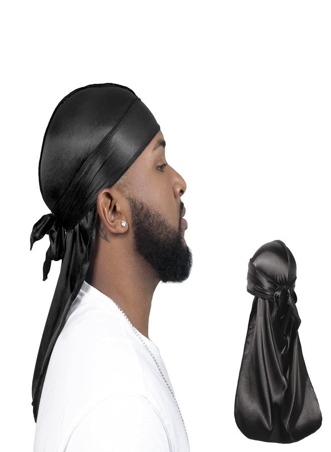ForceWave 2 Pieces Silky Durag Pack for Men Women Waves, Premium Satin Deluxe Du-rag (Black Black) - Image 1