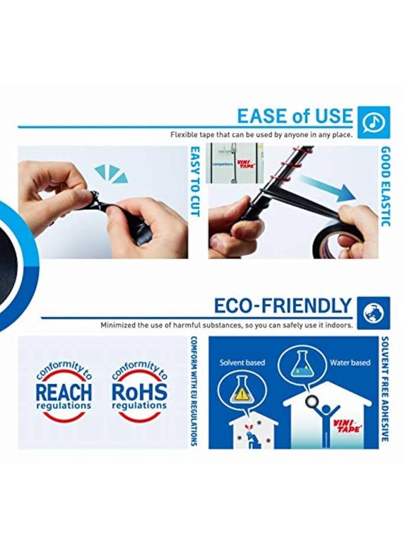 Vini Tap شريط عازل كهربائي من PVC ALIMII (6 لفات) (أسود) - Image 2