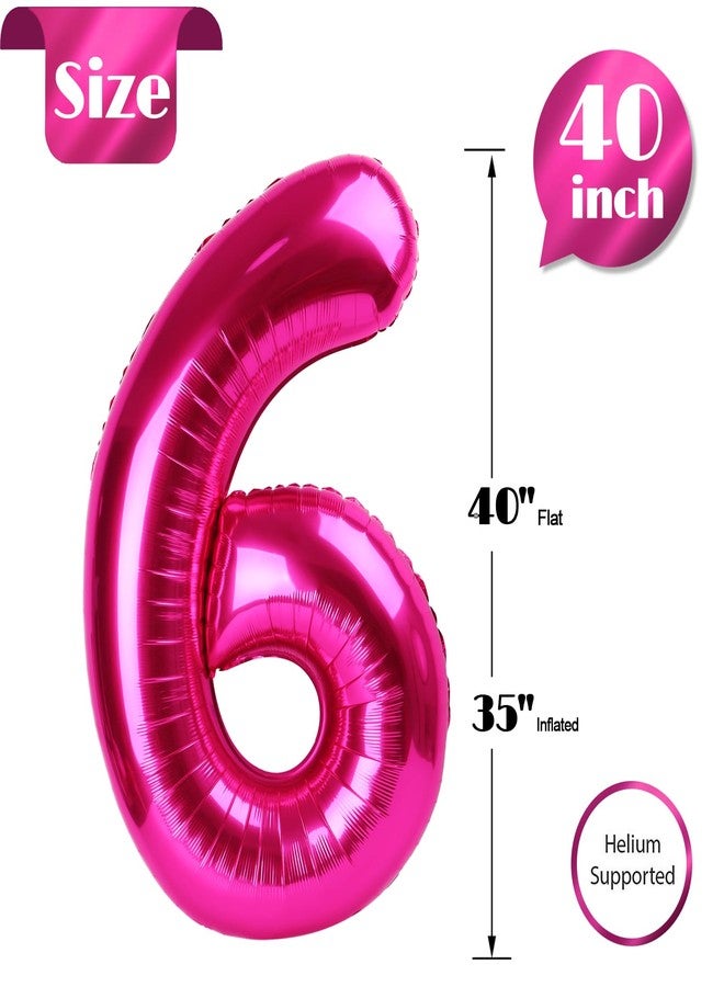 IWERP Hot Pink 6 Balloon, Number Balloons 40 Inch, 6th Balloons for Birthday Decorations, Hot Pink Party Supplies 6 Birthday Balloon, Number 6 Balloon - Image 5