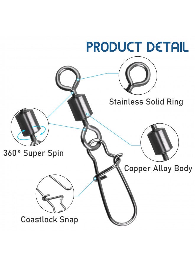 Shaddock Fishing Rolling Barrel Fishing Swivel Snaps, 210pcs Fishing Swivel with Nice Snaps High Strength Copper and Stainless Steel Fishing Line Connector Fishing Tackle Kit for Saltwater Freshwater - Image 2