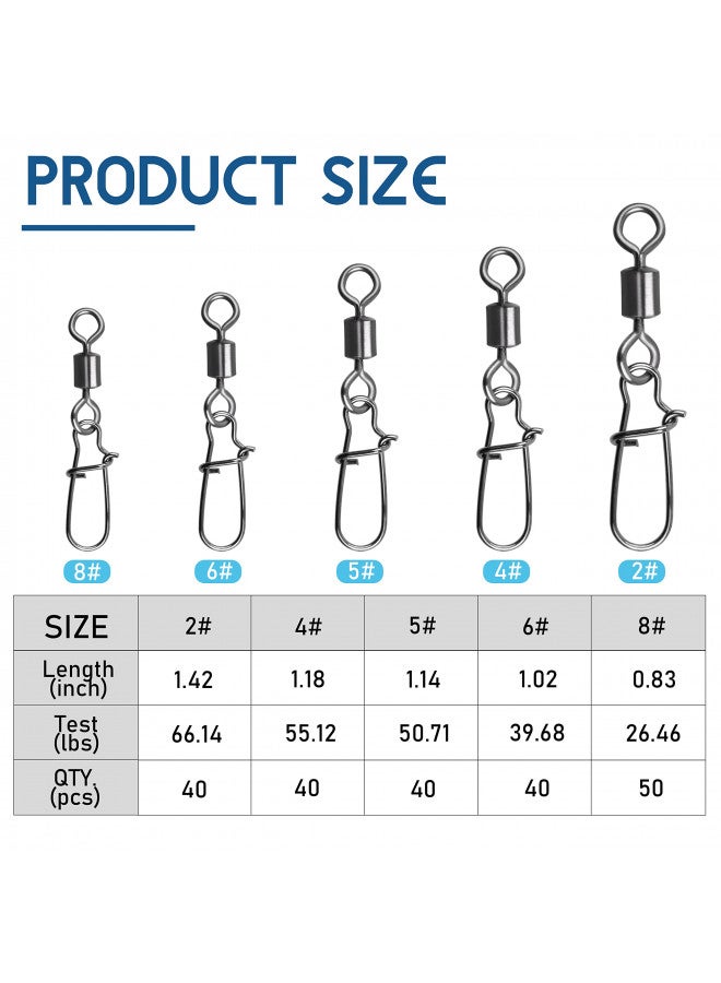 Shaddock Fishing Rolling Barrel Fishing Swivel Snaps, 210pcs Fishing Swivel with Nice Snaps High Strength Copper and Stainless Steel Fishing Line Connector Fishing Tackle Kit for Saltwater Freshwater - Image 3