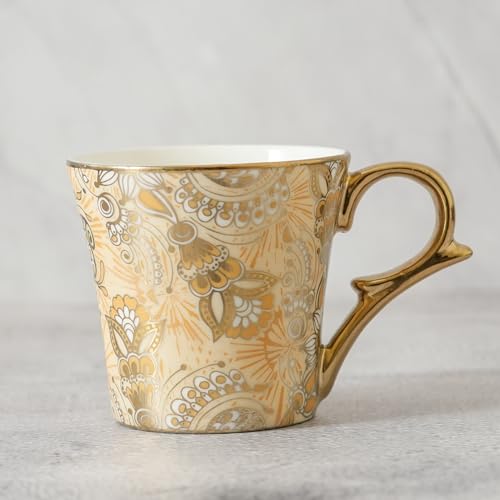 Femora Bridal Mahendi Gold Print Ceramic Tea and Coffee Mugs, (180 ml, Golden) - 6 Pcs Set (NOT Microwave Safe) - Image 5