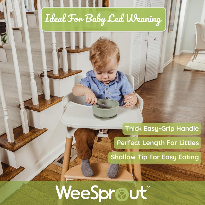 WeeSprout Baby Spoons for Self Feeding 6 Months +, Soft & Durable Silicone Utensils for Sensitive Gums & Teeth, Easy Grip Handles & Shorter Length for Little Hands, 3 Pack + Carrying Case - Image 3
