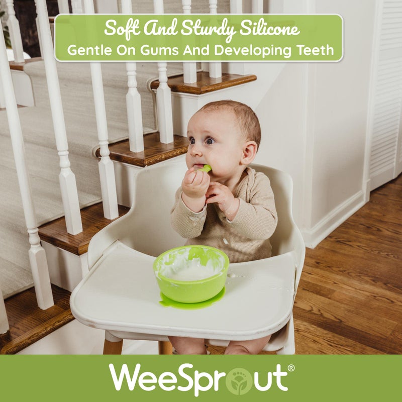 WeeSprout Baby Spoons for Self Feeding 6 Months +, Soft & Durable Silicone Utensils for Sensitive Gums & Teeth, Easy Grip Handles & Shorter Length for Little Hands, 3 Pack + Carrying Case - Image 4