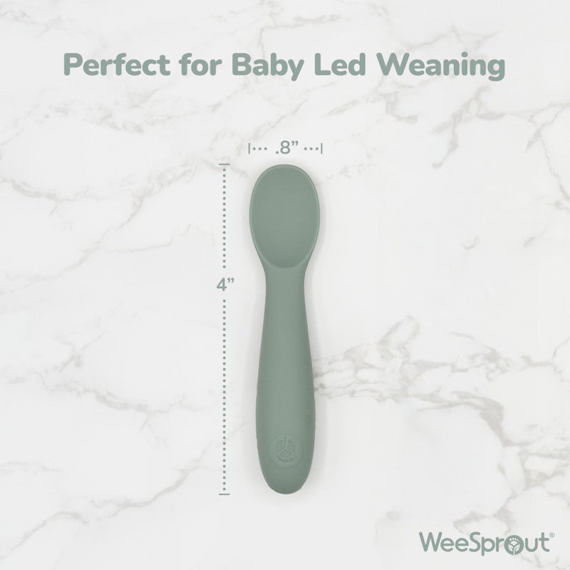 WeeSprout Baby Spoons for Self Feeding 6 Months +, Soft & Durable Silicone Utensils for Sensitive Gums & Teeth, Easy Grip Handles & Shorter Length for Little Hands, 3 Pack + Carrying Case - Image 2