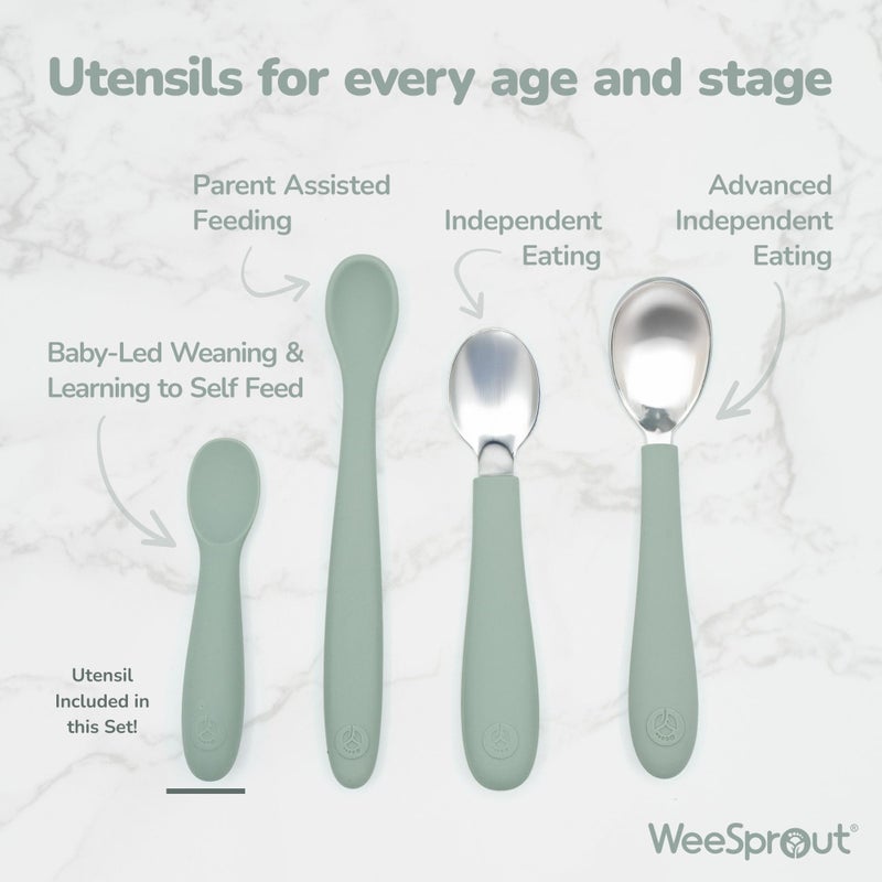 WeeSprout Baby Spoons for Self Feeding 6 Months +, Soft & Durable Silicone Utensils for Sensitive Gums & Teeth, Easy Grip Handles & Shorter Length for Little Hands, 3 Pack + Carrying Case - Image 5