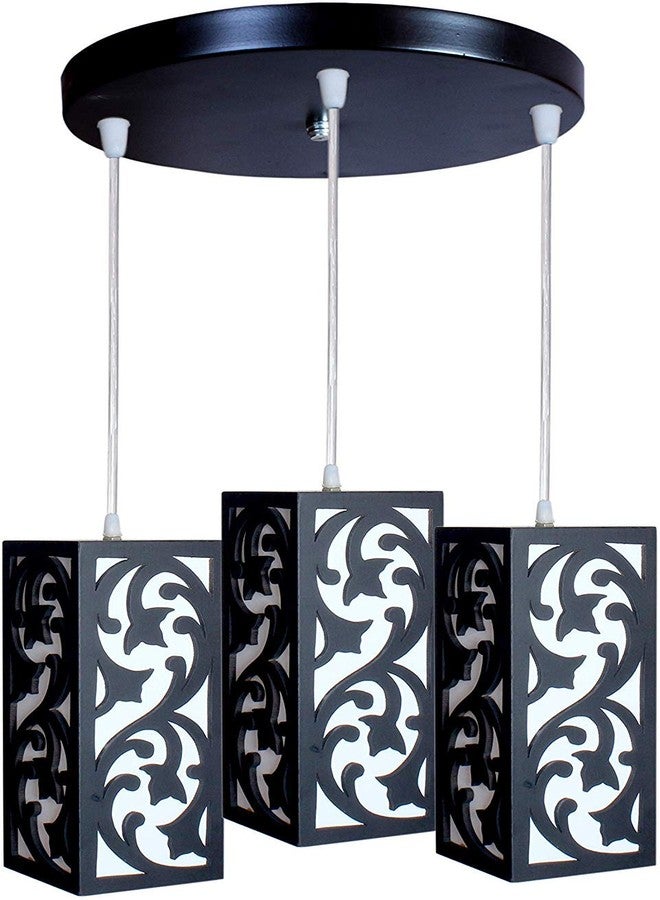 WHITERAY Wooden Triple Hanging Pendant Ceiling Light Lamp for Bedroom, Living Room, Office Decor (Black)