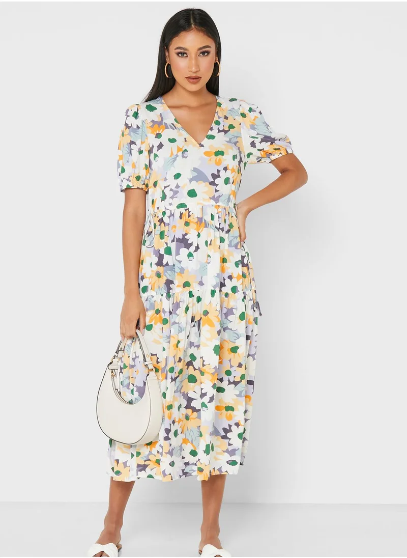 YAS Pleated Floral Print Dress