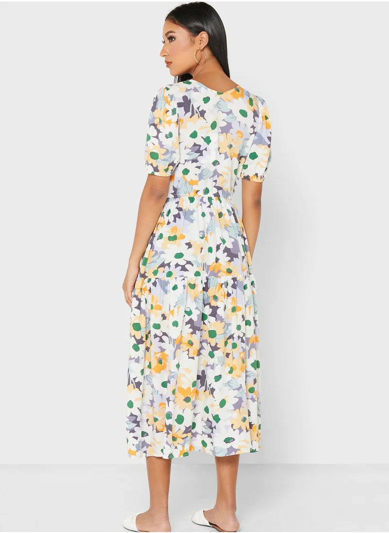 YAS Pleated Floral Print Dress