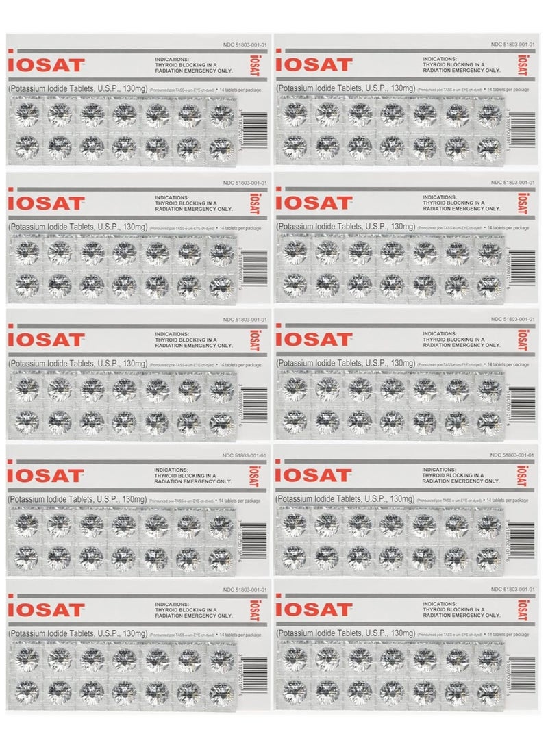 iOSAT Potassium Iodide Tablets, 130 mg (14 Tablets each) - 10 packs - Image 1
