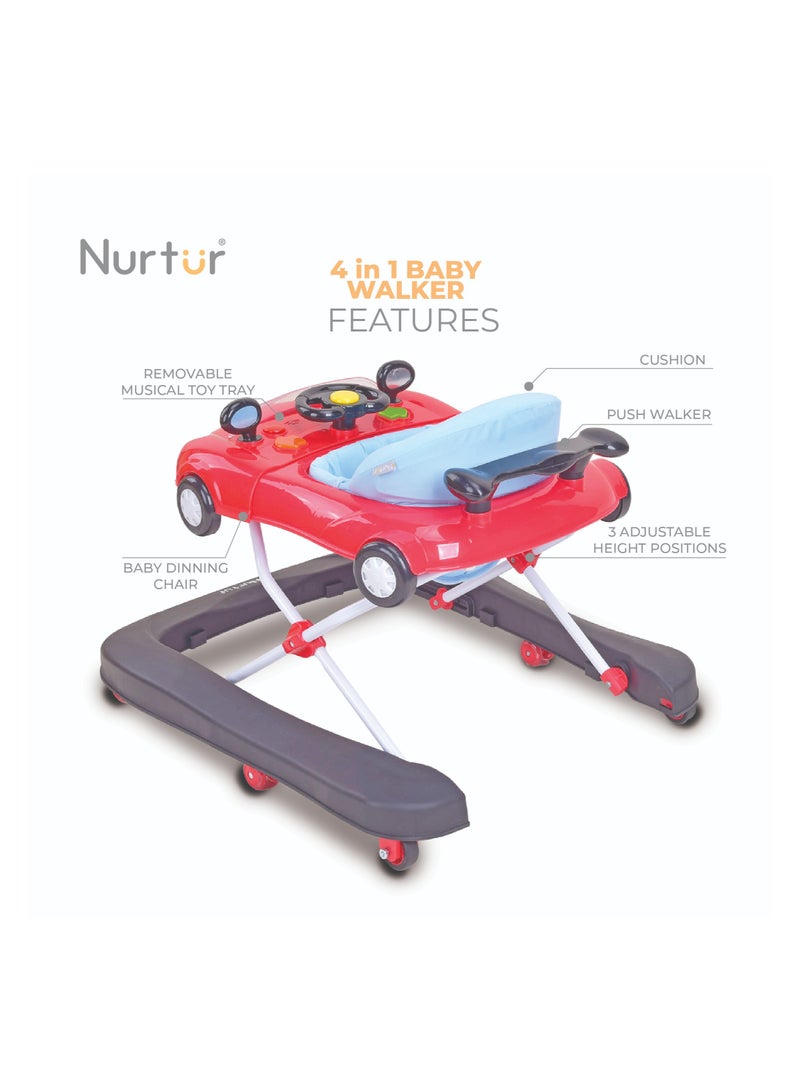 Nurtur 4 In 1 Baby Multi Walker-rocking Function- Music - 5 Height Adjustment- feeding table, car mould, easy fold - Multi - Image 4