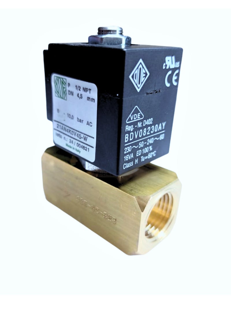 21AN4K0V45-W Solenoid Valve 1/2" NPT N.C 2/2 WAY BDV08230AY 230~50-240~60 16VA Made In Italy  - Image 1