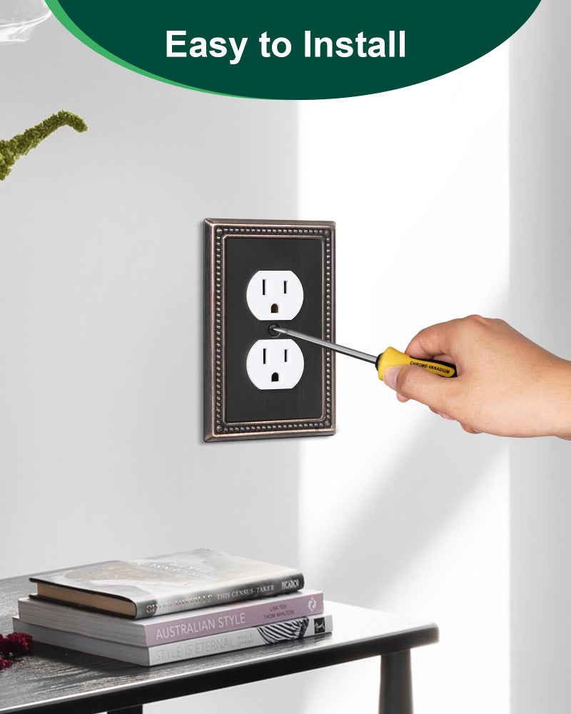 TREEWELL 6-Pack Duplex Outlet Cover Plate, Aged Bronze Metal Wall Plates for Electrical Outlets, 1 Gang Receptacle Light Switch Cover, Pearls Decorative Switch Plates and Outlet Covers - Image 5