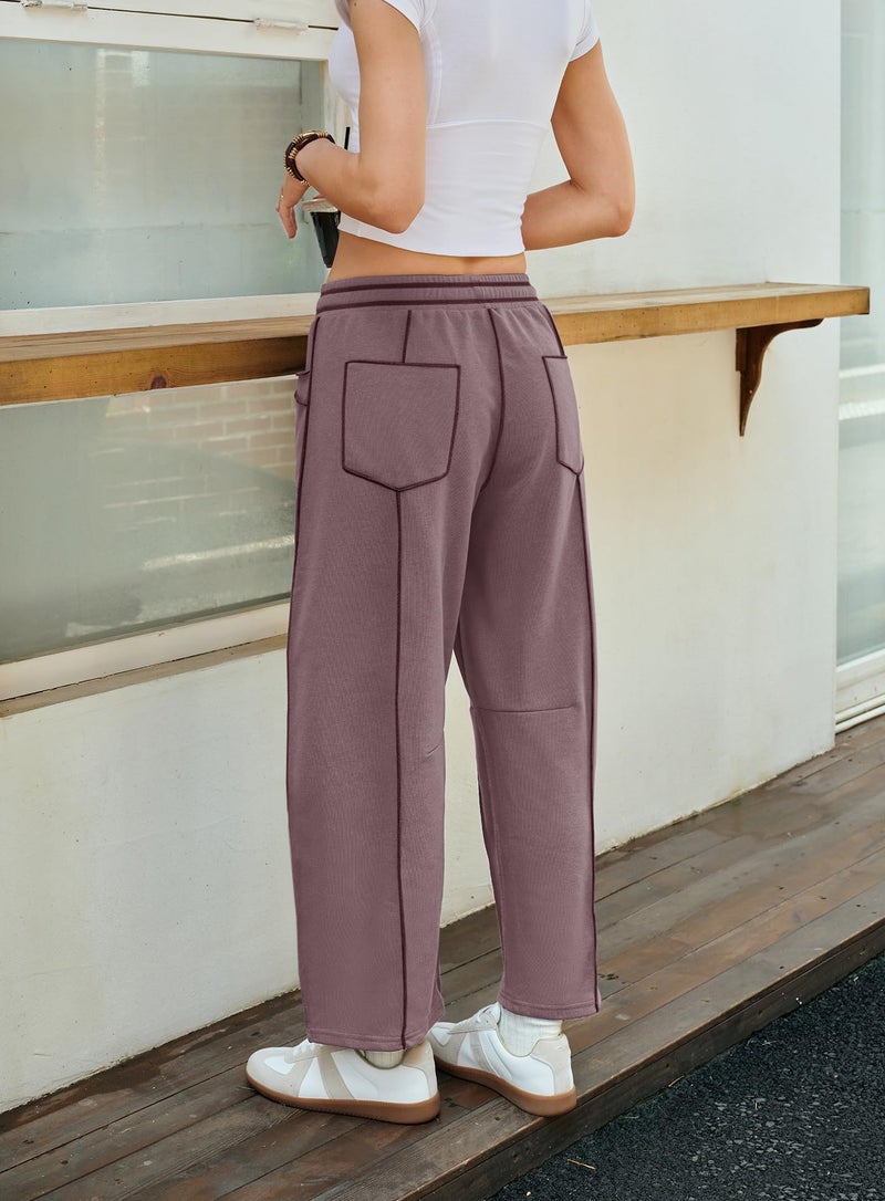 Yanekop Womens Baggy Wide Leg Pants Casual Fall Trousers Palazzo Pants Drawstring Waist Barrel Sweatpants with Pockets(Grayish Brown,S) - Image 5
